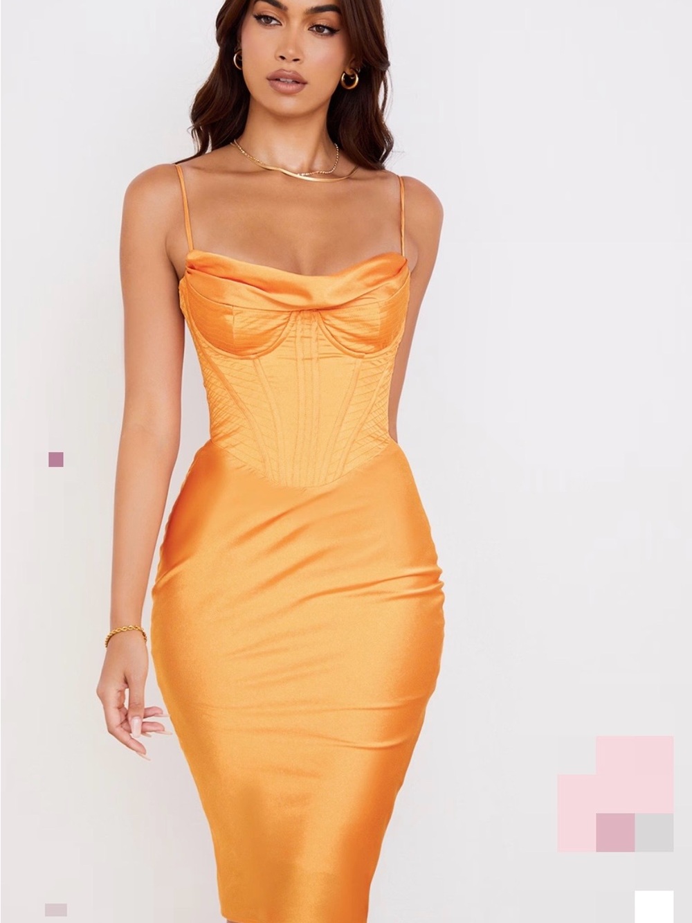 House of CB Myrna tangerine Satin Corset Midi Dress with tag never worn - Picture 2 of 4